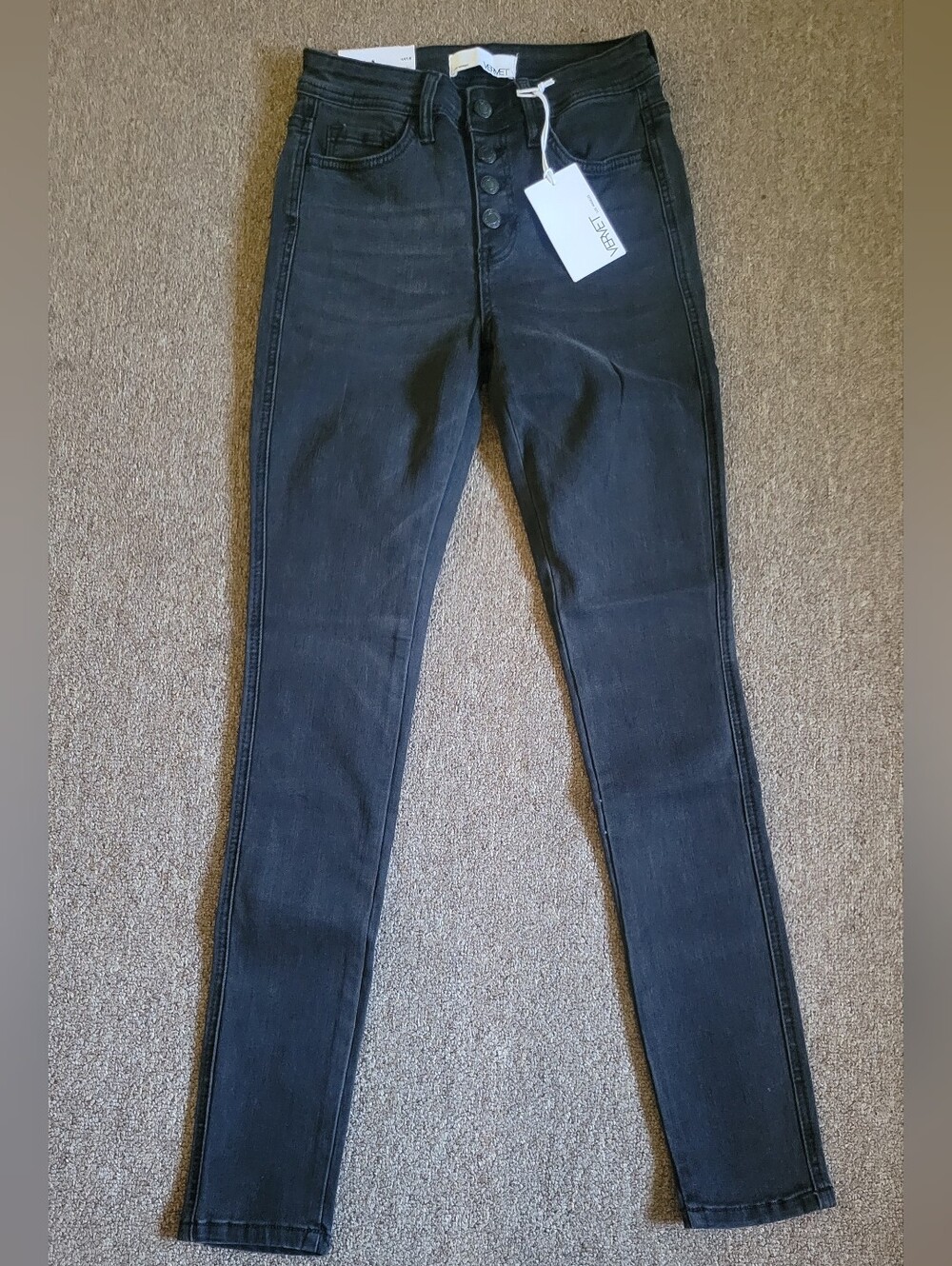 NWT Women's Vervet Size XXS 24 Black High Rise Skinny Button fly Jeans "Haylie"